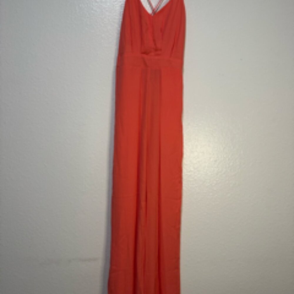 Sheer Jumpsuit Palazzo One piece. Bright pink coral